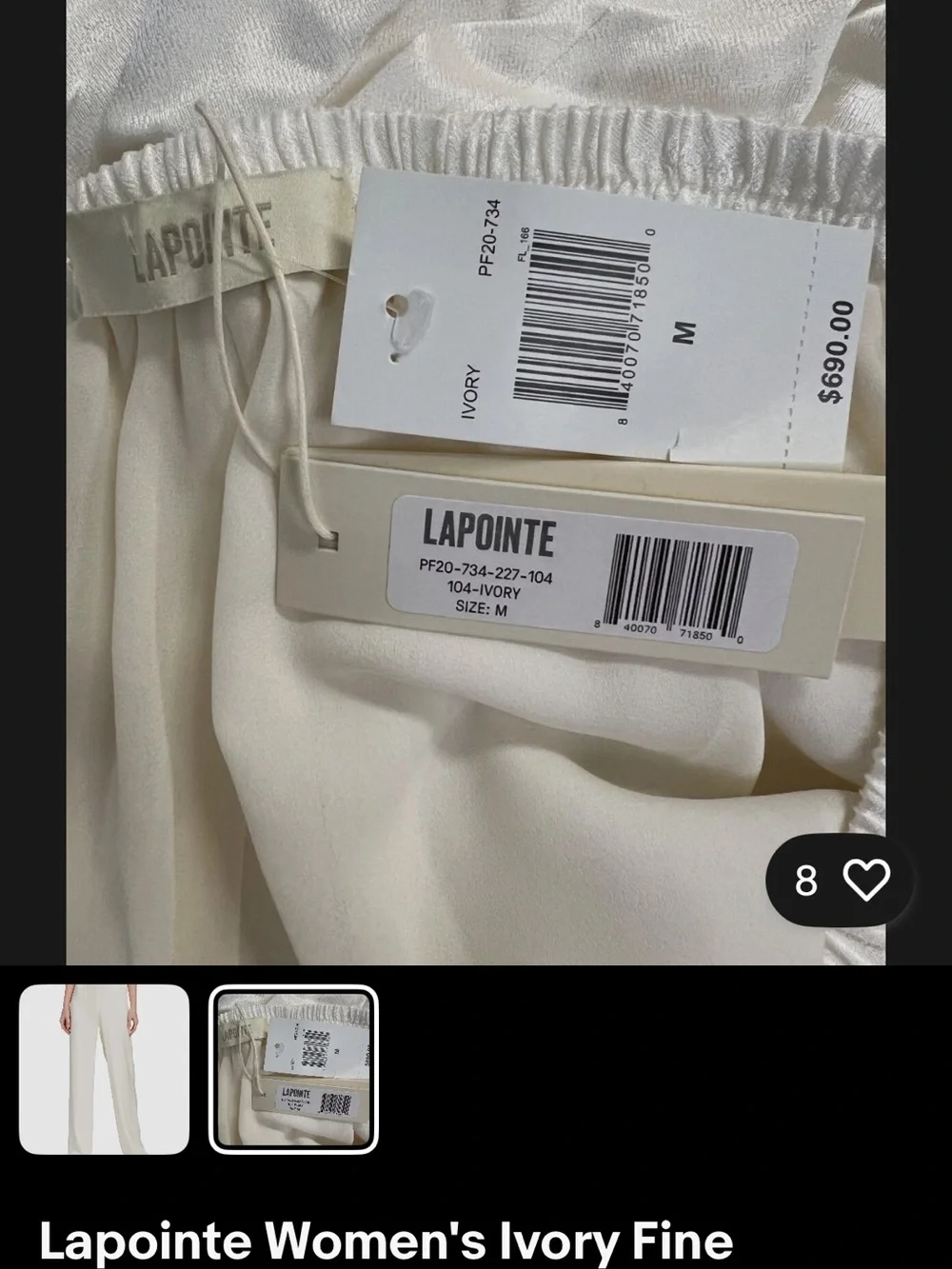 LAPOINTE Peach Fine Textured Satin Wide Leg Pants MD High Rise $690 Luxury Flowy